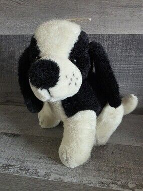 1990s Spaniel Puppy Dog Plush Black White 11" Meijer Korea RARE b263